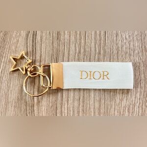 ✨ Dior Keychain Gold + White Satin Ribbon Star Bag Charm Keyfob Carabiner Clip